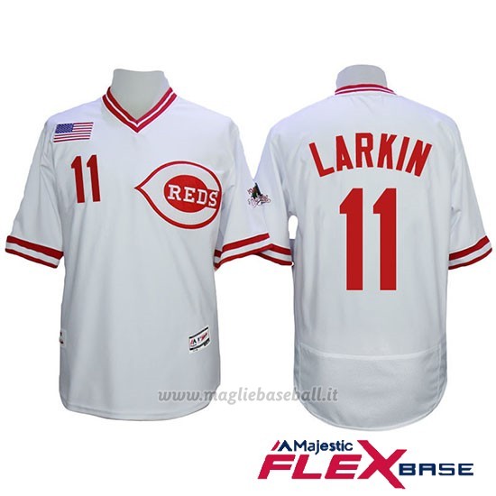 Maglia Baseball Uomo Cincinnati Reds 11 Barry Larkin Majestic Autentico Collezione Flex Base Bianco